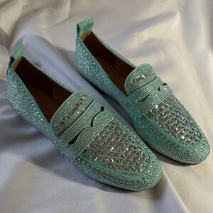 Elegant Turquoise Rhinestone Loafers